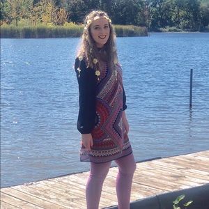 Multicolored sleeveless boho dress - great for layering and festivals!